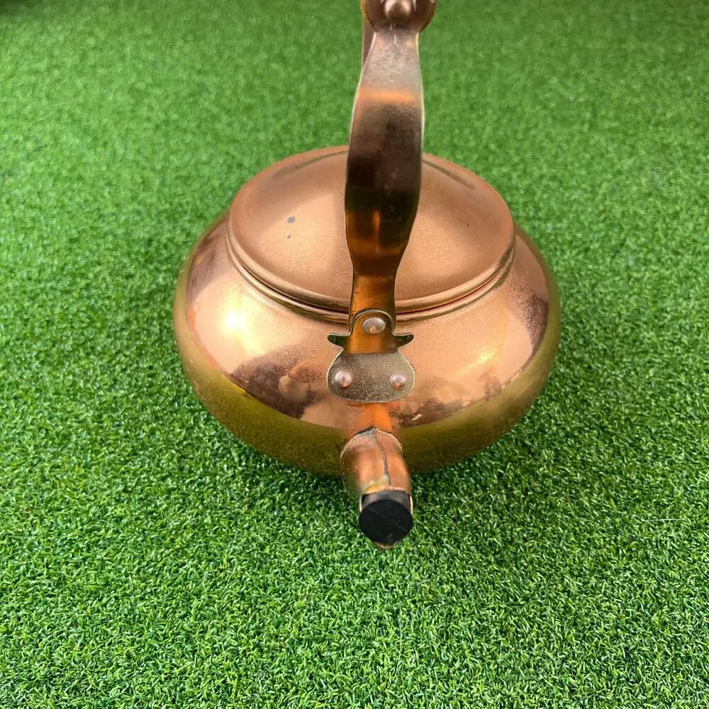Vintage 1984 Copper Tea Kettle with a Wooden Handle Made in Taiwan